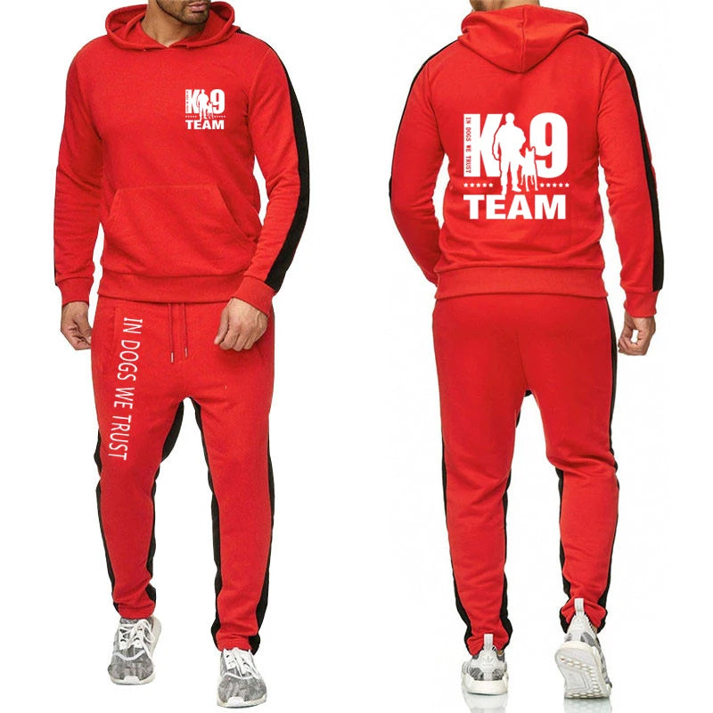 2025 Spring And Autumn Man's K9 Team Logo Print Sports Comfortable Fitness Long Sleeve Hoodies+Leisure Drawstring Pants Suits