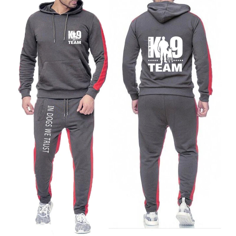 2025 Spring And Autumn Man's K9 Team Logo Print Sports Comfortable Fitness Long Sleeve Hoodies+Leisure Drawstring Pants Suits