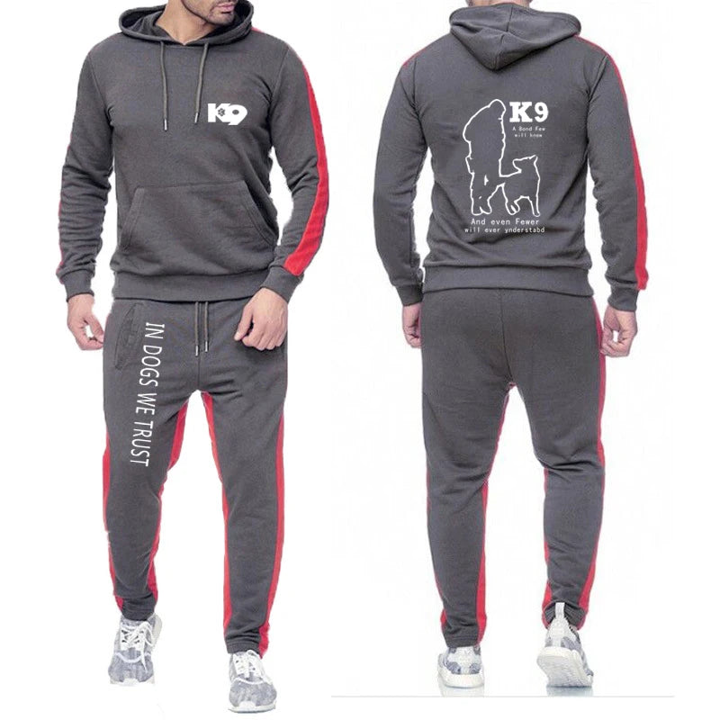2025 Spring And Autumn Man's K9 Team Logo Print Sports Comfortable Fitness Long Sleeve Hoodies+Leisure Drawstring Pants Suits