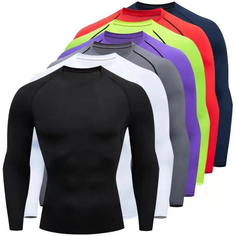 2026 new Elastic Compression Wear Men Long Sleeve Tight Quick Dry Running Fitness Athletic Sport Tees Breathable Gym Training T
