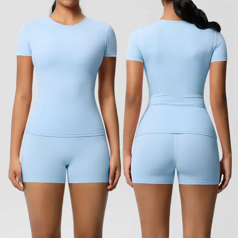 Breathable Workout Set for Women, Yoga T-Shirt with Matching Shorts, Comfortable Gym Wear for Hot Yoga