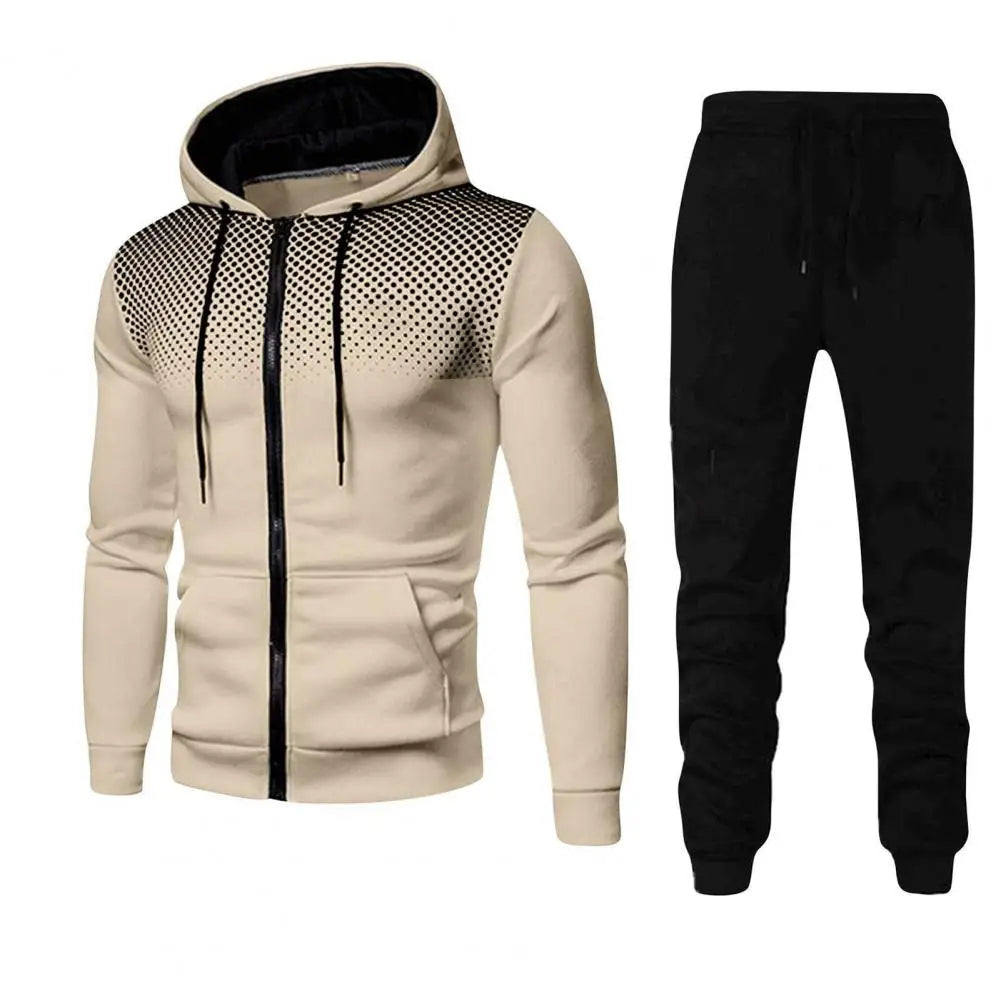 Men Athletic Apparel Set Hooded Top Trousers Set Men's Sports Suit Set with Hooded Long Sleeve Tops Elastic Waist for Fitness