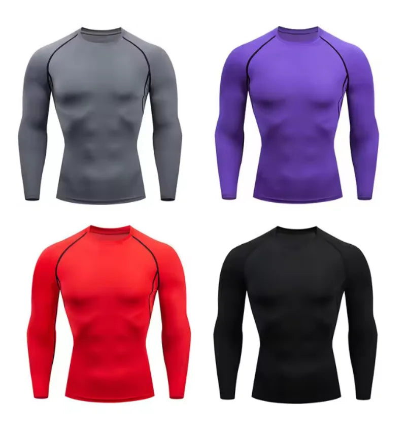 2026 new Elastic Compression Wear Men Long Sleeve Tight Quick Dry Running Fitness Athletic Sport Tees Breathable Gym Training T