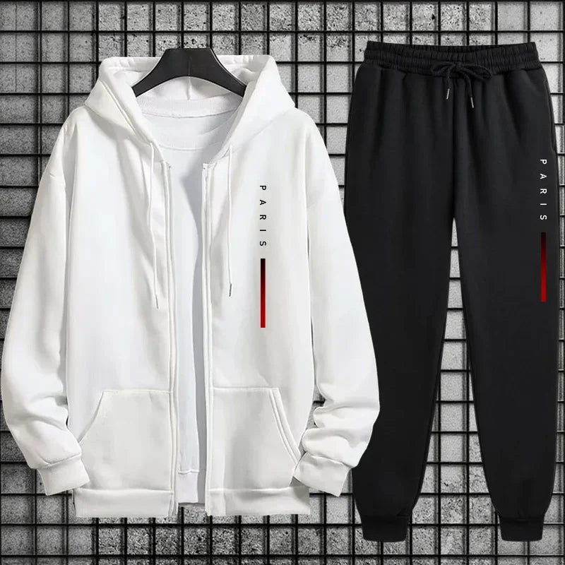 2025 New Zipper Hoodie Athletic Pants Street Wear Sportswear Autumn/Winter Sportswear Fashion Printed Men's Casual Two Piece Set