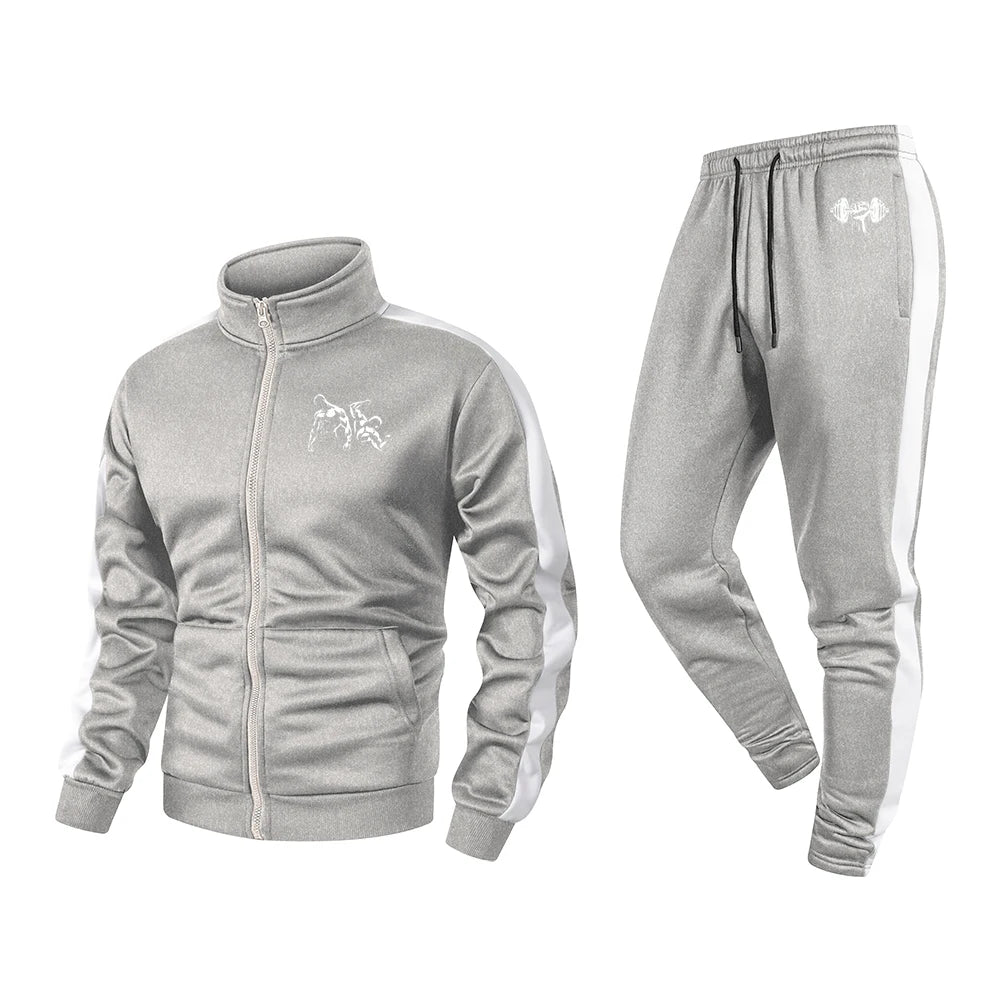Men Sport Suit Two People Fitness Pattern Print Training Jogging Fitness Set 2 Pieces Autumn and Winter Tracksuit Sportswear