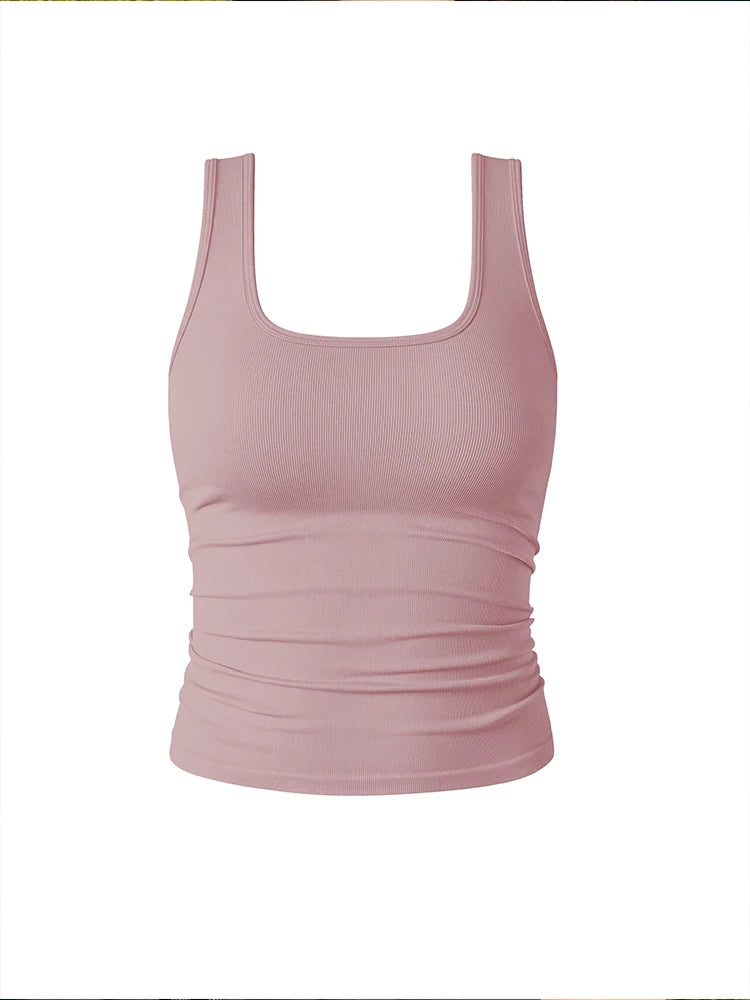 Summer Women's Yoga Tank Top Stretch Knit Sport Crop Vest for Running Fitness Exercise Gym Wear