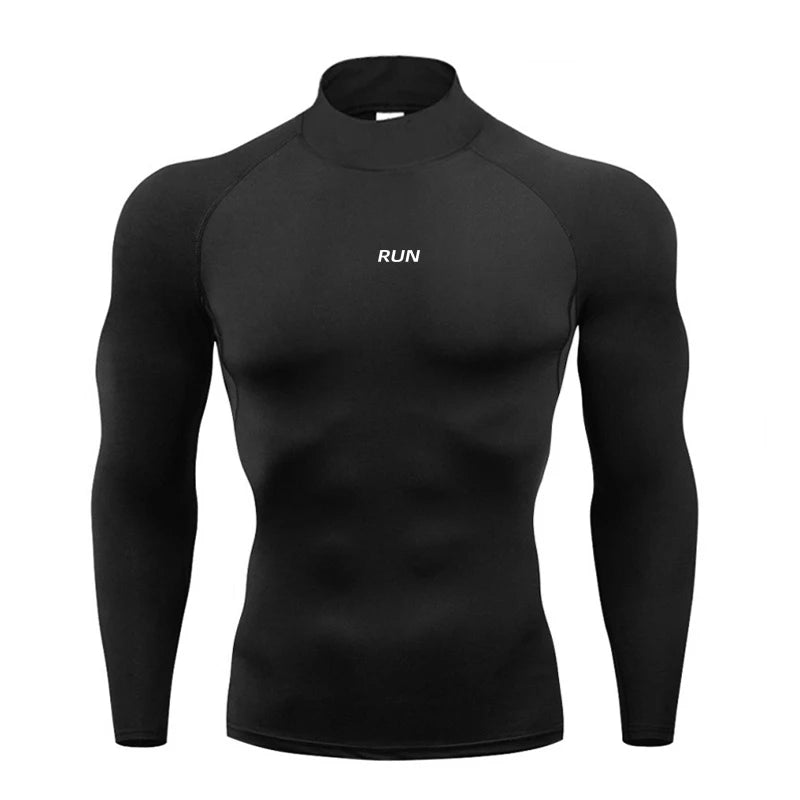 Men's Running Turtleneck Quick-Drying Long-Sleeved T-shirts Spring Aurumn Compression Shirt Sports Fitness Tight Tops Tees