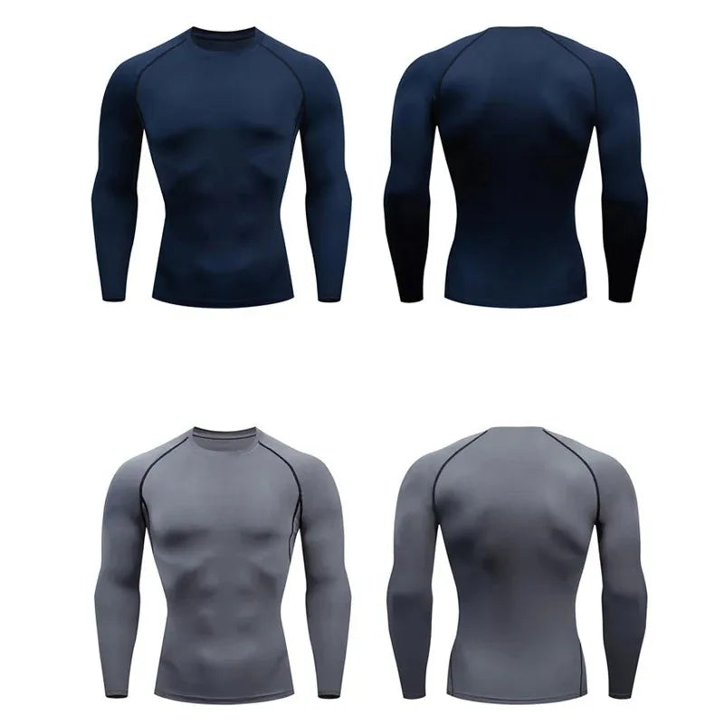 2026 new Elastic Compression Wear Men Long Sleeve Tight Quick Dry Running Fitness Athletic Sport Tees Breathable Gym Training T