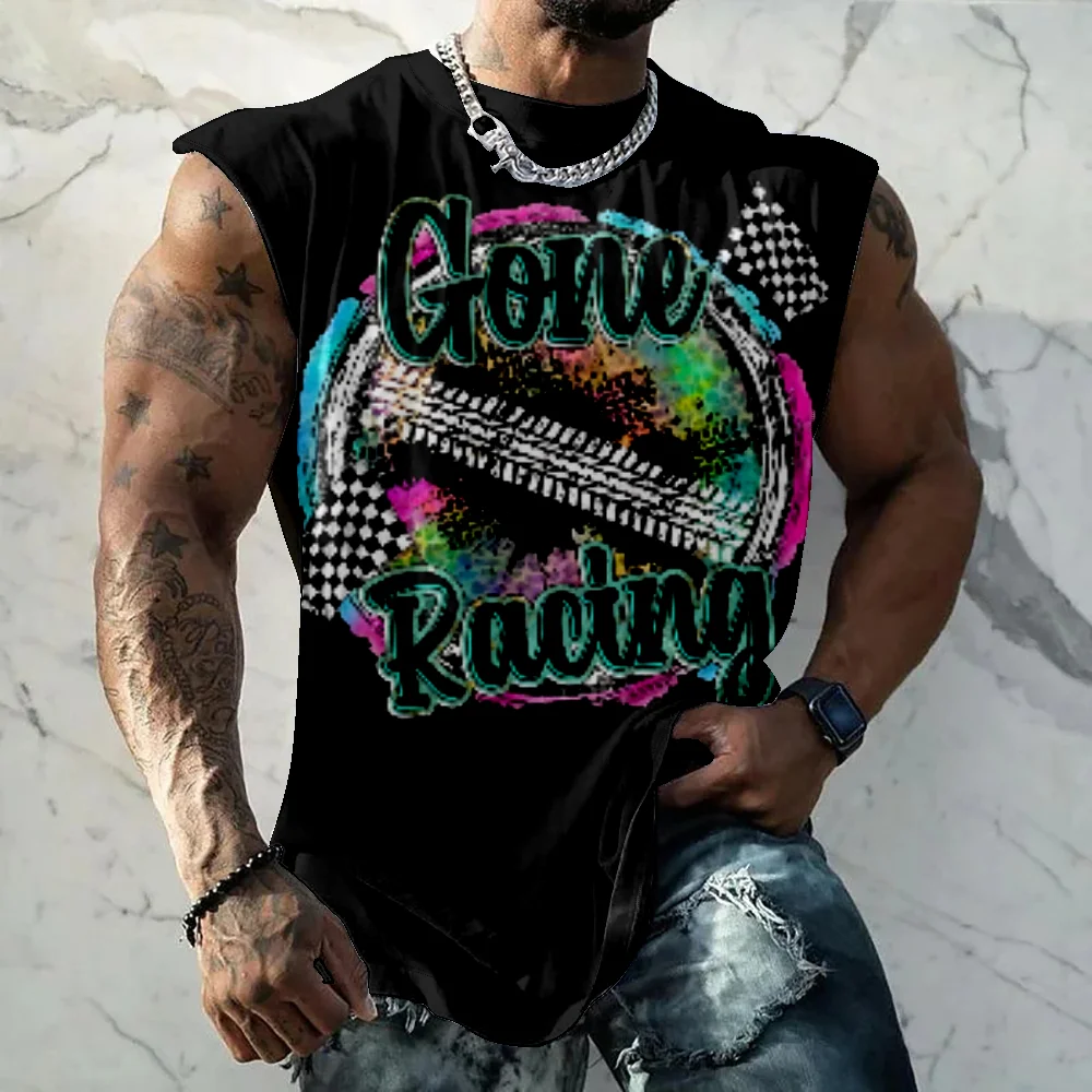 Men's Tank Top Gone Racing Sleeveless Shirts Race car Summer Comfortable Casual Fitness Vest Cool Streetwear Gym Wear