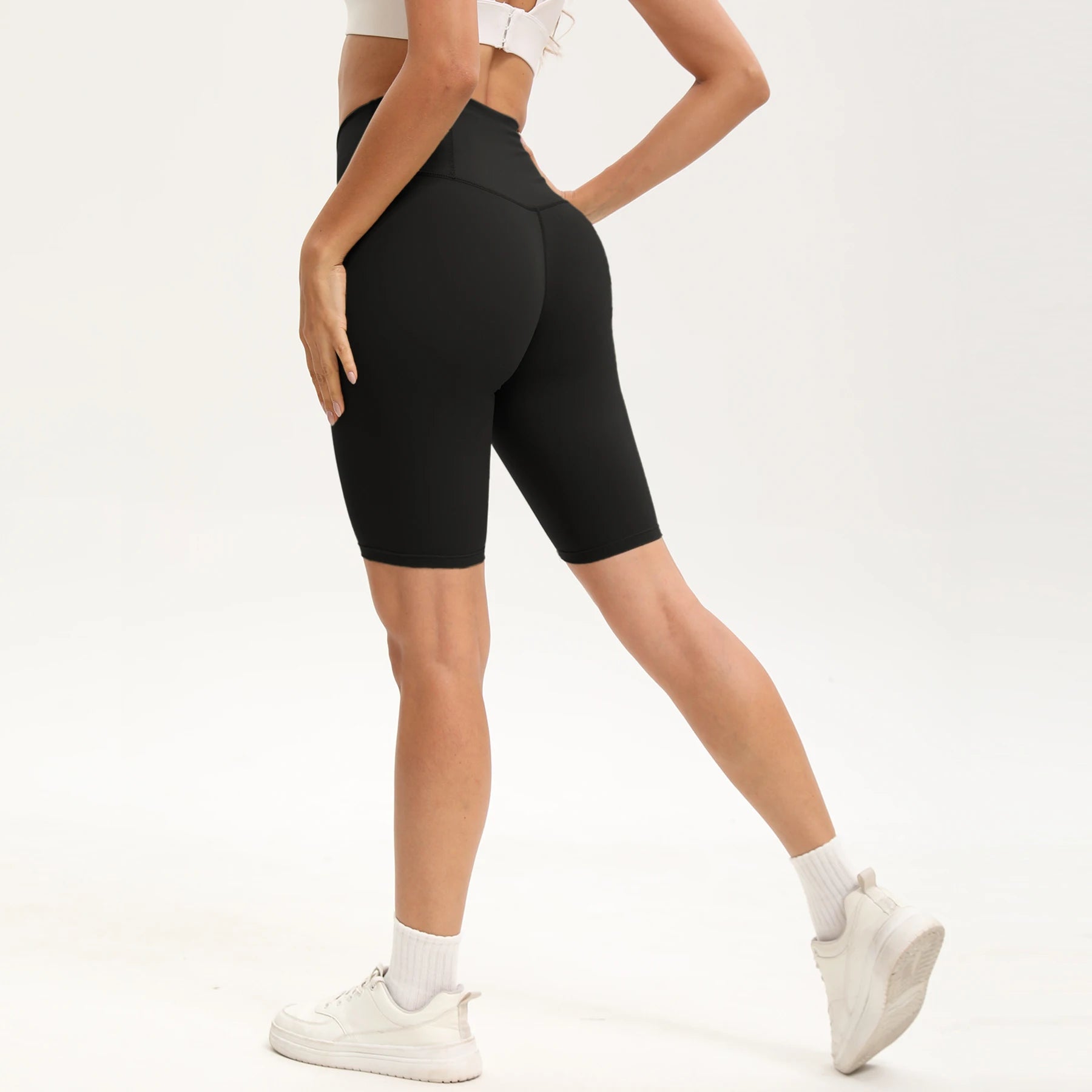 High Waist Bike Shorts - Women's 3-Pocket Workout Yoga Shorts for Gym & Fitness