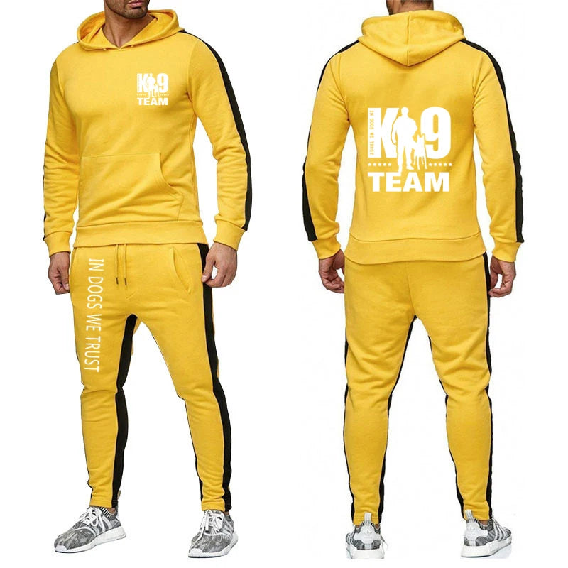 2025 Spring And Autumn Man's K9 Team Logo Print Sports Comfortable Fitness Long Sleeve Hoodies+Leisure Drawstring Pants Suits