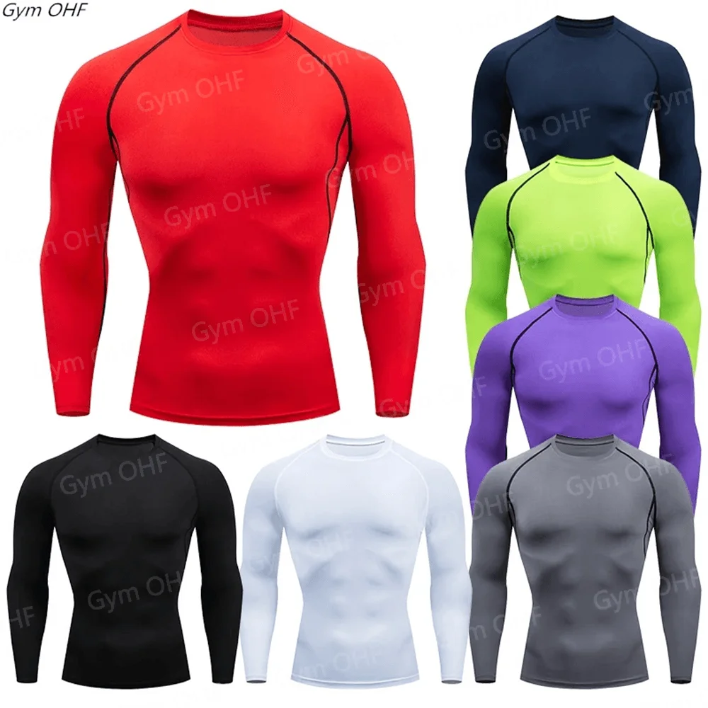 2026 new Elastic Compression Wear Men Long Sleeve Tight Quick Dry Running Fitness Athletic Sport Tees Breathable Gym Training T