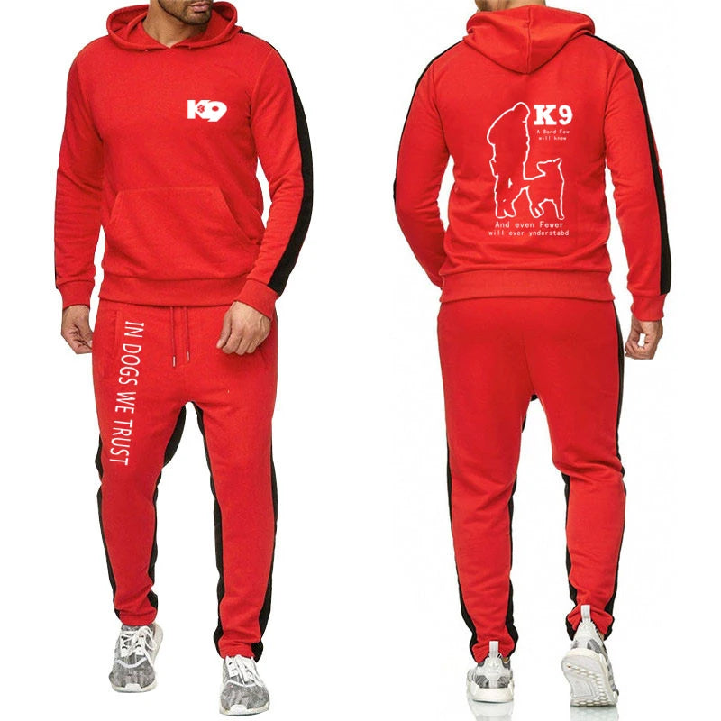 2025 Spring And Autumn Man's K9 Team Logo Print Sports Comfortable Fitness Long Sleeve Hoodies+Leisure Drawstring Pants Suits