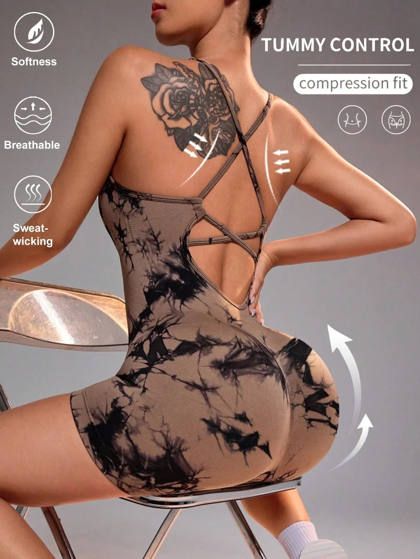 One Piece Gym Set Women Yoga Set Female Yoga Jumpsuit Shorts Sport Bodysuit Tracksuit Printing Seamless Fitness Workout Clothing