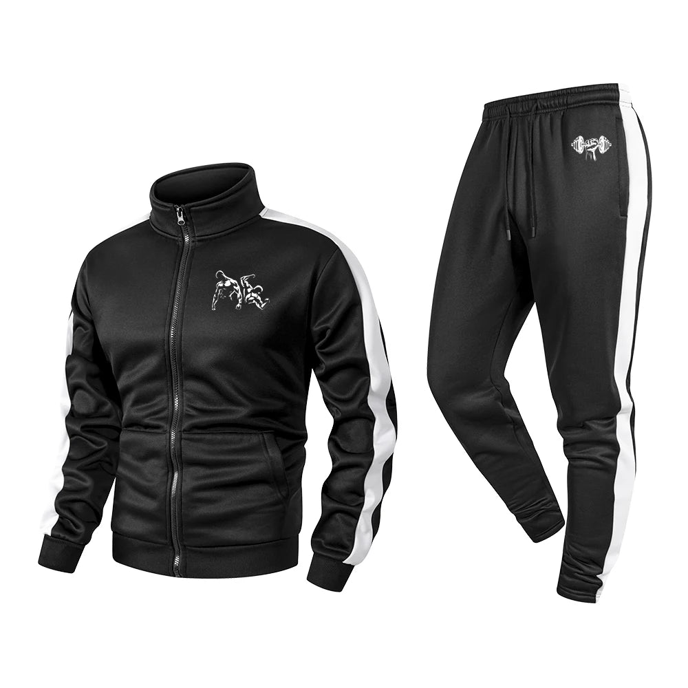 Men Sport Suit Two People Fitness Pattern Print Training Jogging Fitness Set 2 Pieces Autumn and Winter Tracksuit Sportswear