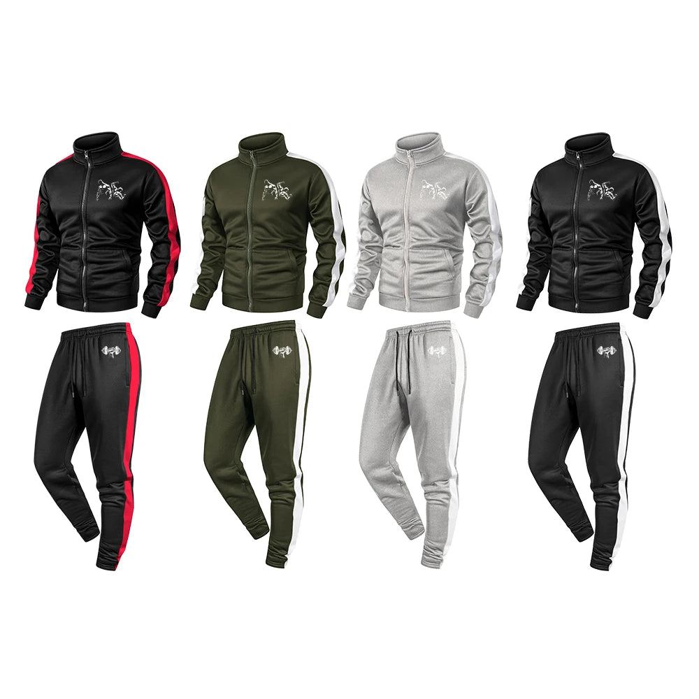 Men Sport Suit Two People Fitness Pattern Print Training Jogging Fitness Set 2 Pieces Autumn and Winter Tracksuit Sportswear