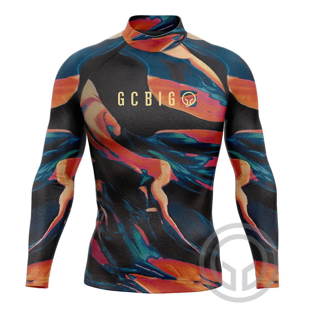 2023 Summer Mens Long Sleeve Surf Wear Clothing UV SunSwimming Tight T-Shirt Gym Sets Rash Guards Skins Surfing Suit Diving
