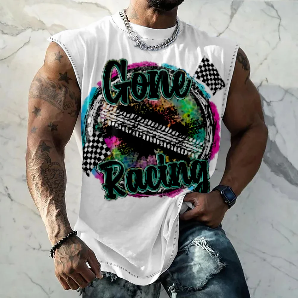 Men's Tank Top Gone Racing Sleeveless Shirts Race car Summer Comfortable Casual Fitness Vest Cool Streetwear Gym Wear