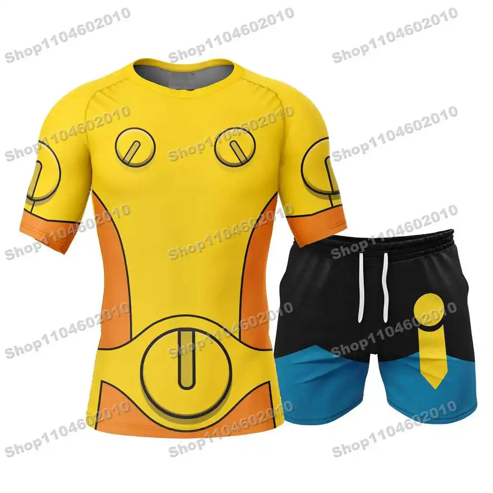 17th New Summer Cartoon Rash Guards Surfing Jersey Beach Shirts Swimwear Diving Gym Shorts MMA BJJ Men Jiu Jitsu Fitness Sets