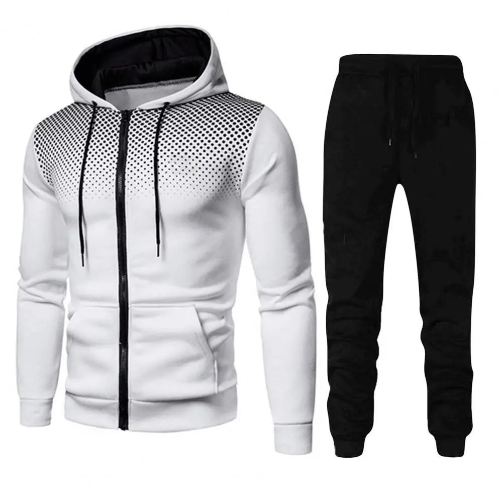 Men Athletic Apparel Set Hooded Top Trousers Set Men's Sports Suit Set with Hooded Long Sleeve Tops Elastic Waist for Fitness