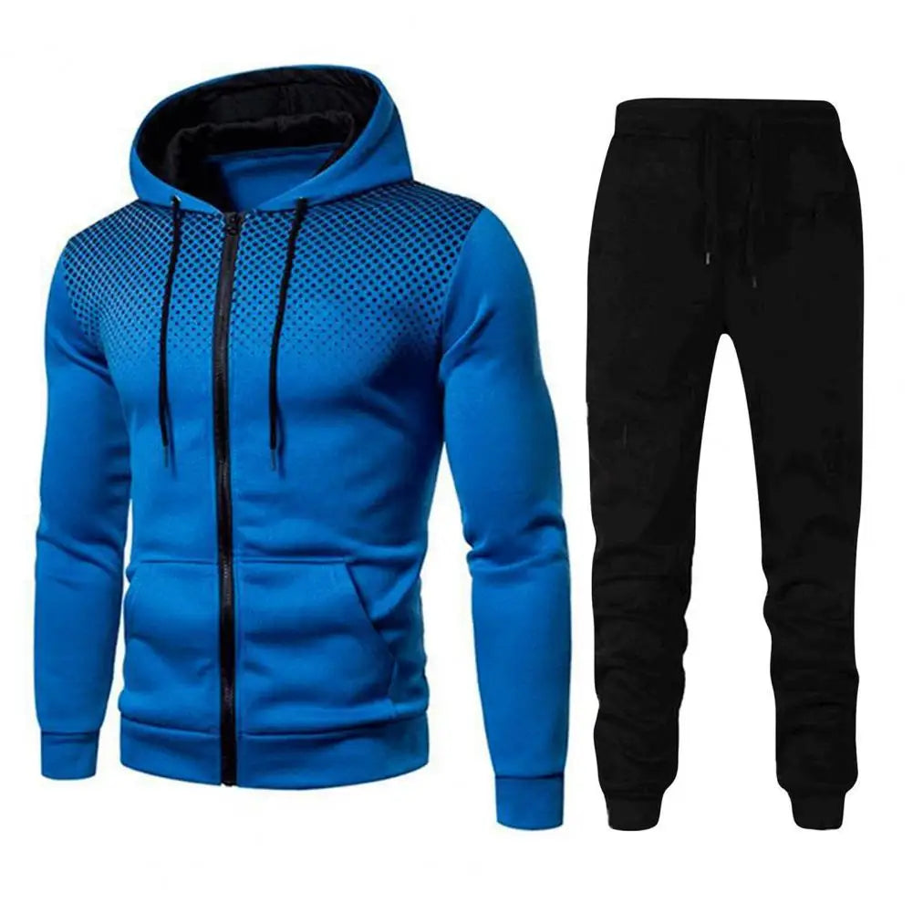 Men Athletic Apparel Set Hooded Top Trousers Set Men's Sports Suit Set with Hooded Long Sleeve Tops Elastic Waist for Fitness