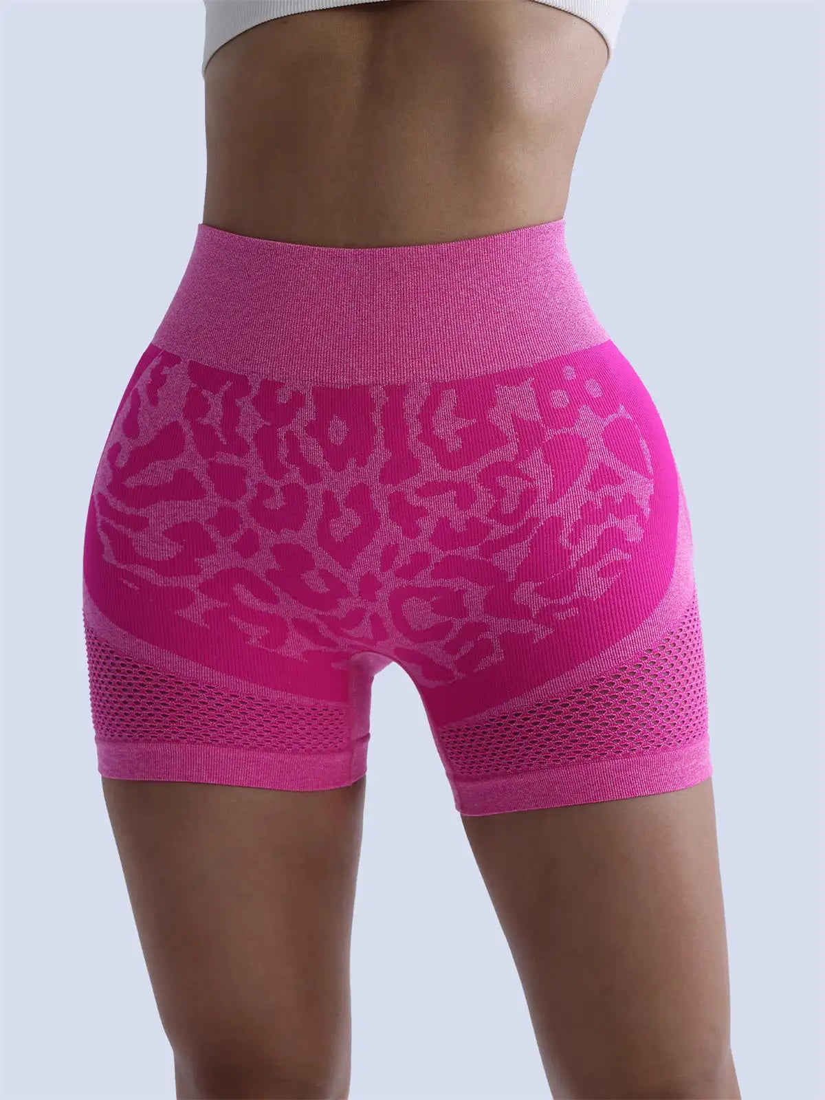 Outdoor sports quick-drying leopard print yoga shorts, women's cycling, running and fitness summer hollowed-out yoga pants