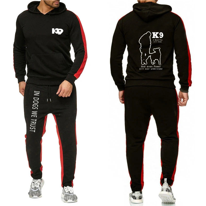 2025 Spring And Autumn Man's K9 Team Logo Print Sports Comfortable Fitness Long Sleeve Hoodies+Leisure Drawstring Pants Suits